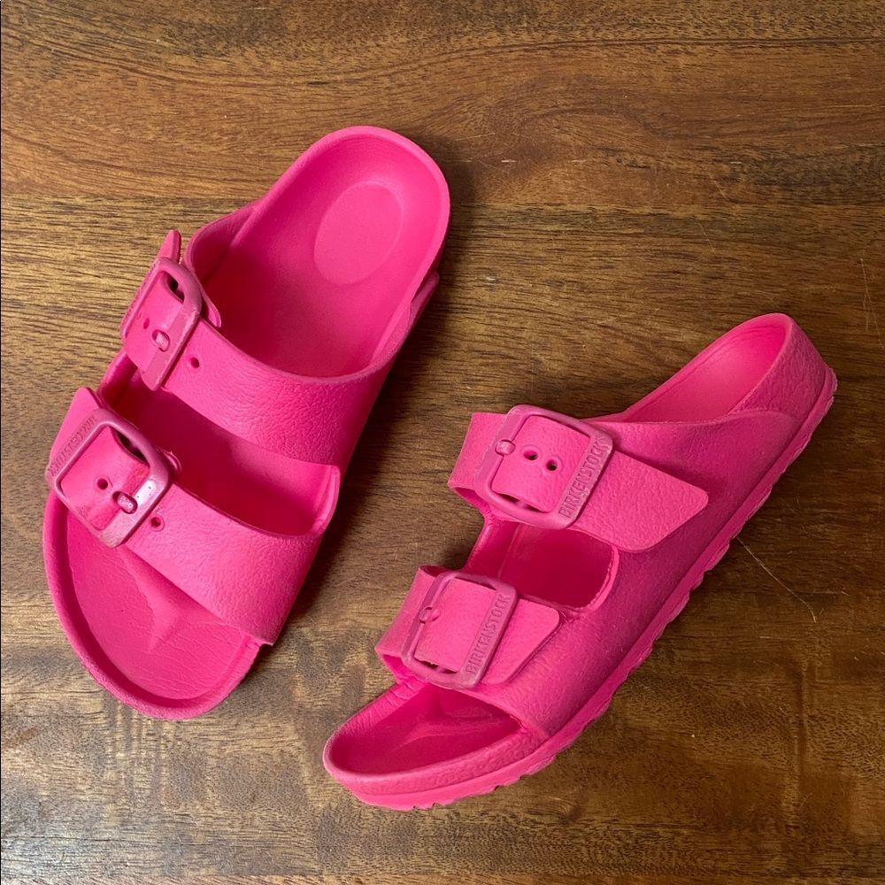 Birkenstock Kids Hot Pink Double Buckle Slides